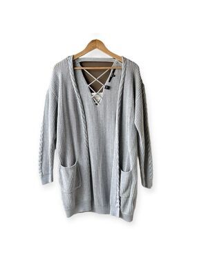 GUESS Grey Cable Knit Open Front Cardigan Size Medium